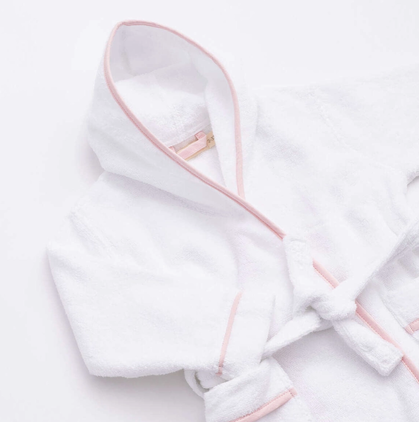 Terry Bathrobe -White + Pink