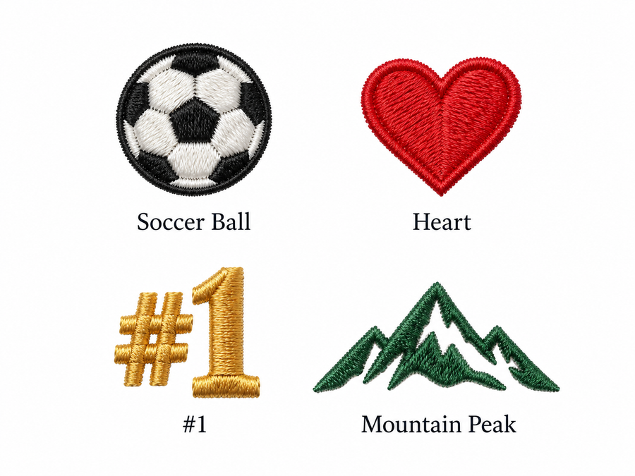 Motif choices: Soccer Ball, Heart, #1, Mountain Peak