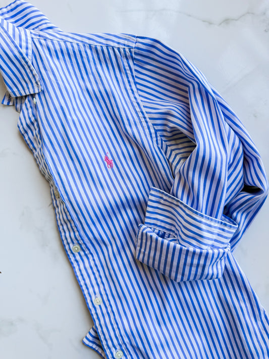 Thrifted Ralph Lauren Oxford - Blue Stripe + Pink Pony
