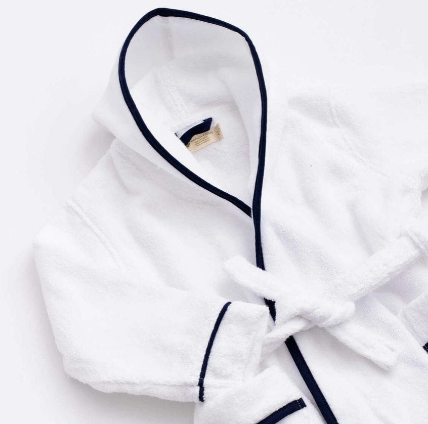 Terry Bathrobe -White + Navy