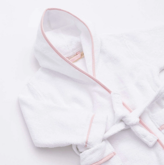 Terry Bathrobe -White + Pink